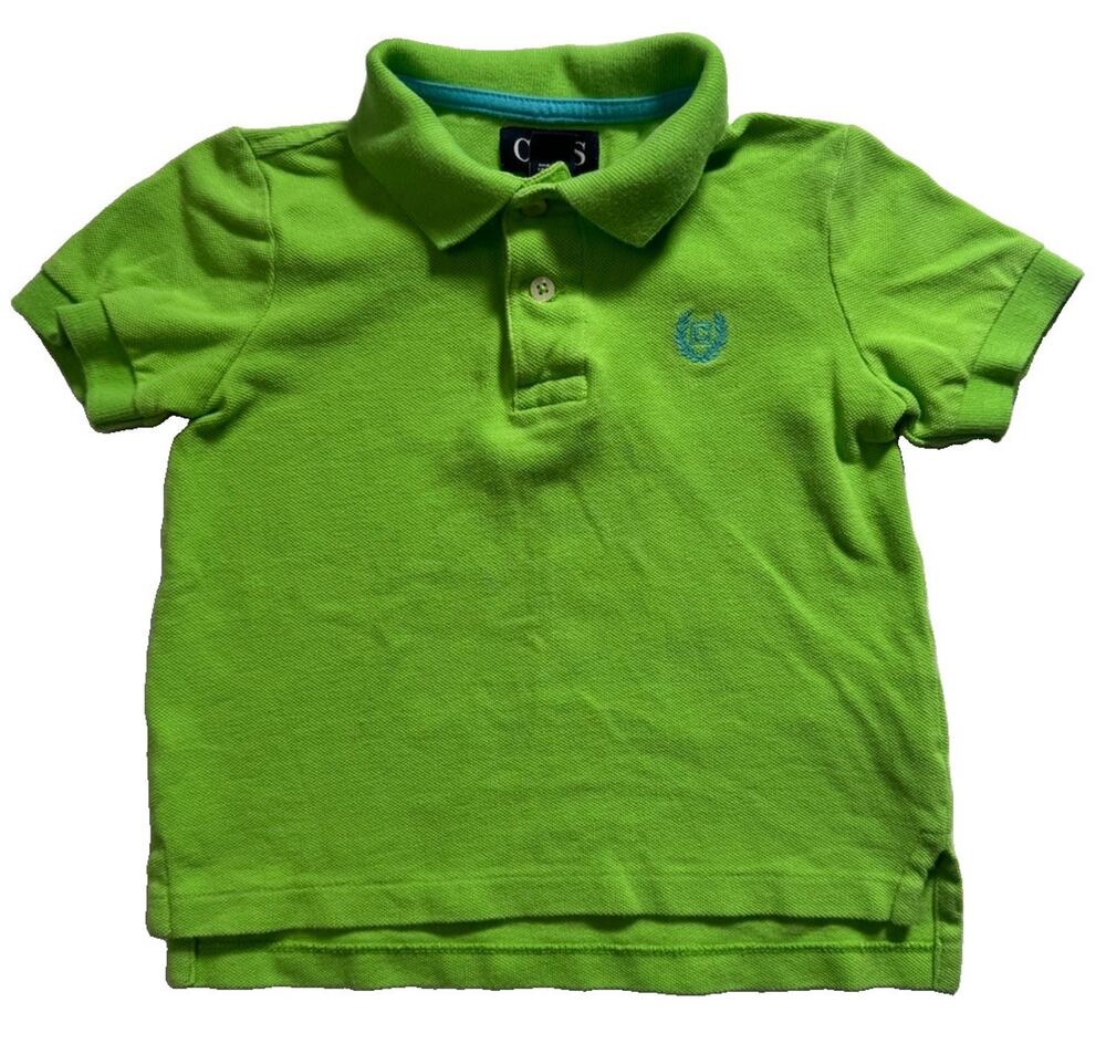 CHAPS Toddler Boys 2T Polo Shirt Lime Green Blue Embroidered Logo Cotton